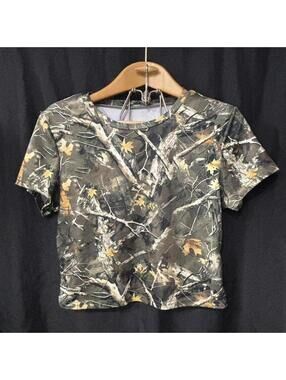 Camo Crop Top Woodland Camouflage Baby Tee Size M